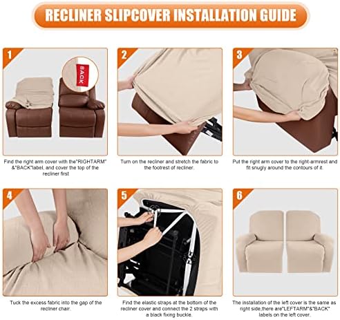 VANSOFY Recliner Cover, 2-Pieces Stretch Reclining Couch Cover with Pockets Loveseat Sofa Slipcovers Soft Washable Furniture Protector for Dogs Cats(Cream)
