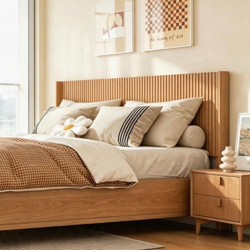 COCO DESIGN Queen Size Fluted Headboard Only, 64" Natural Oak Wall Mount