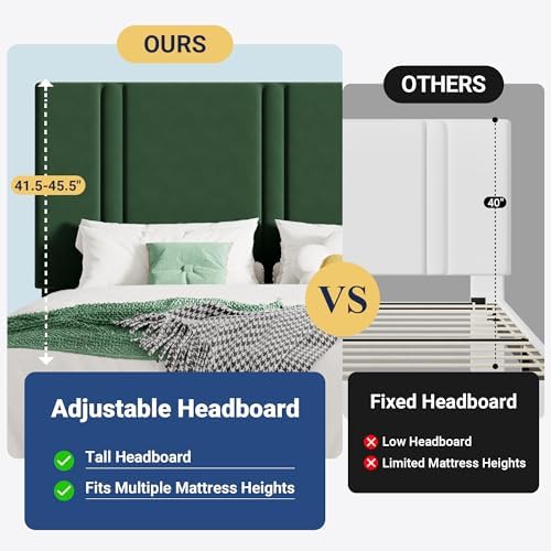 Allewie Queen Platform Bed Frame with Velvet Upholstered Headboard