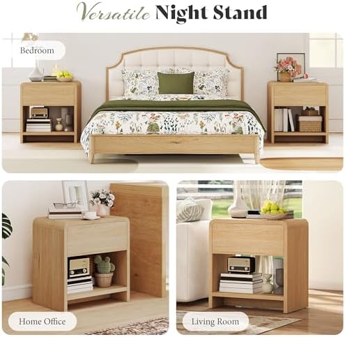 AMERLIFE Nightstands Set of 2 with Storage Drawer & Shelves, Oak