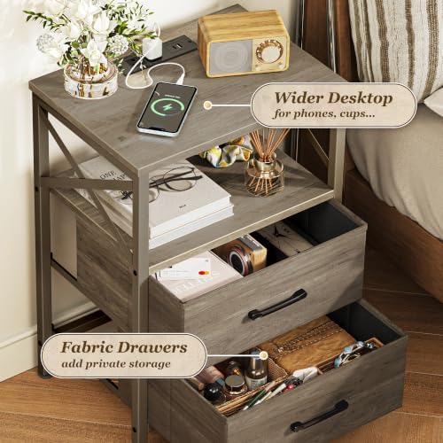 Huuger Nightstand Set of 2 with Charging Station, USB-C Port, End Tables