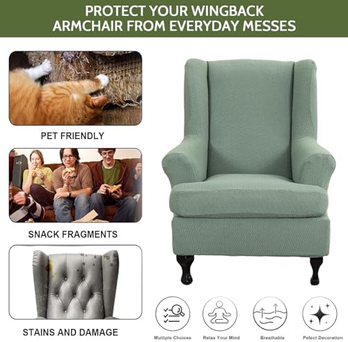 HAOYONG Wing Chair Slipcovers 2 Pieces Stretch Spandex Wingback Chair Covers Slipcover Elastic Chair Slip Covers Washable Armchair Slipcover Protector Cover for Living Room and Bedroom