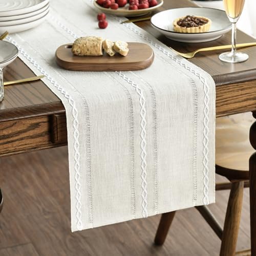Artoid Mode Beige Rustic Cotton Linen Table Runner 13x36 Inch