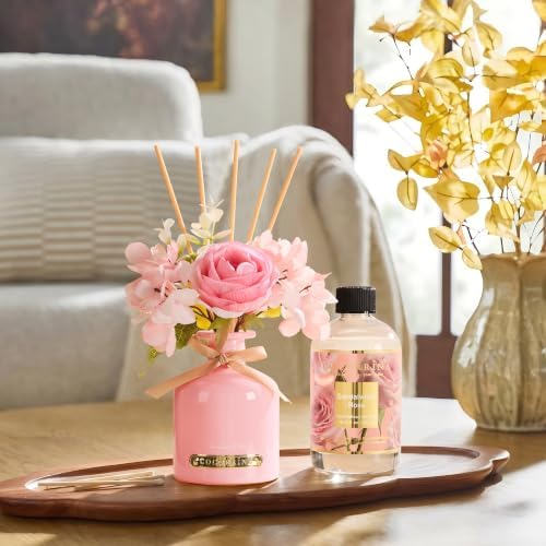 Cocorrína Reed Diffuser Refill Sandalwood Rose 10.15oz (300ml) with 8 Sticks - Premium Long-Lasting Floral Essential Oil, Home Fragrance for Bedroom, Bathroom Home Decor