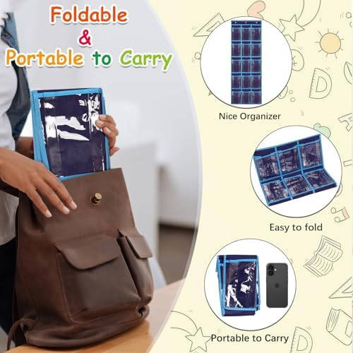 2 Pack Classroom Headphone Storage Organizer with 30 Pockets & 62 Labels