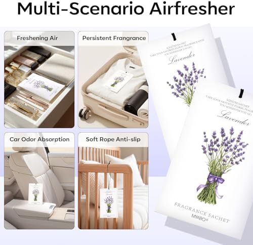 MYARO 12 Pack Lavender Scented Sachets, Closet Deodorizer Car Air Freshener