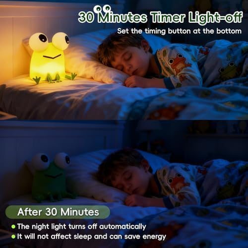 Frog Night Light for Kids, Silicone Bedside Lamp for Nursery Room Decor