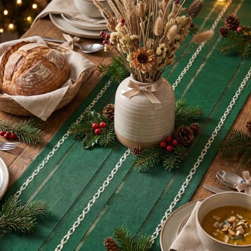Artoid Mode Green Rustic Cotton Linen Table Runner 13x60 Inch