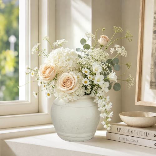 Briful Rustic Ceramic Farmhouse Vase, 5.9" Vintage Textured Pottery Jar