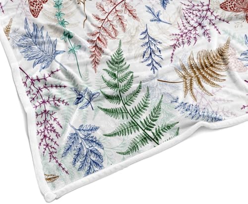 JAWO Floral Throw Blanket, White Flower Throws Wildflowers Botanical Plant Printed All Seasons, Vintage Colorful Butterfly Flannel Blanket for Bedding Sofa Travel Couch Chair Sofa Home Decor,60x90