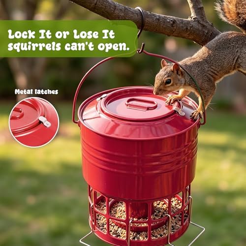 KOL 8-10LBS Squirrel Proof Wild Metal Bird Feeder, 32 Feeding Holes, Red
