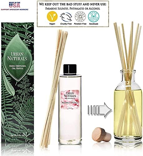 Urban Naturals Moonlit Petals Scented Oil Reed Diffuser Refill | Includes a Free Set of Reed Sticks! Magnolias, Peonies, Daisies, Honeysuckle, Pear & Rosewood | 4 oz