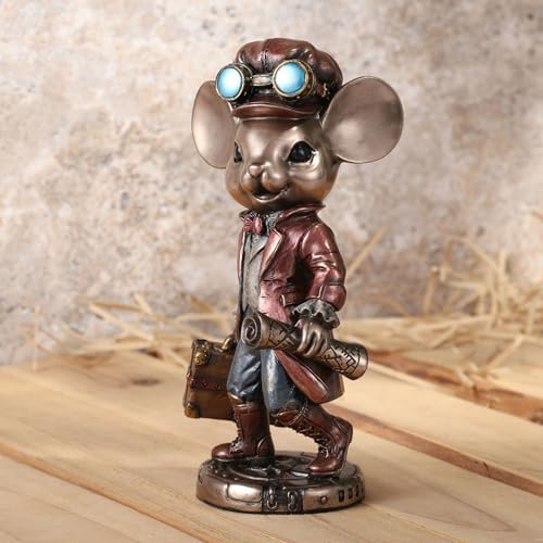 Veronese Design 5 3/4 Mister Mice Guy the Steampunk Traveler Cold Cast Resin Bronze Finish Animal Collectible Figurine Home Decor