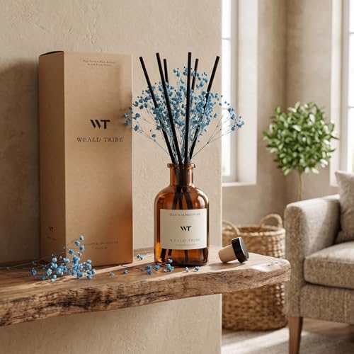 WEALD TRIBE Flower Reed Diffuser Set Cashmere Vanilla Scent for Bathroom Air Fresheners | 4.0 fl oz Fragrance Oils with Sticks Home Fragrance Defusers | House Bedroom Office Shelf Decor & Gift