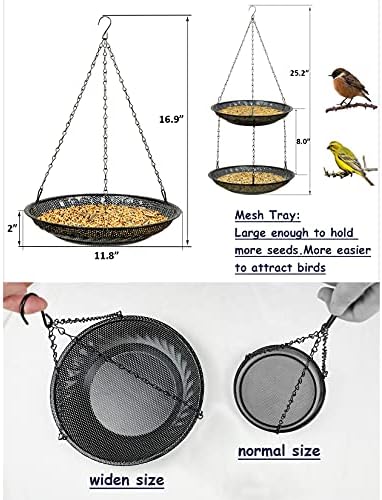 CQAIRIOU Premium Hanging Bird Feeder Tray(2 Set),Size 11.8” Large Platform Bird Feeder Metal Mesh Tray,Wild Bird Feeder for Outside Hanging Seed Platform,Combinable Style to Double Layer
