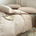 LifeTB Polka Dot Duvet Cover Set Queen, 100% Muslin Cotton Khaki Duvet Cover with Cute Dot Pattern, Breathable Soft Gauze Comforter Cover, Aesthetic Lightweight Bedding Set for All Seasons