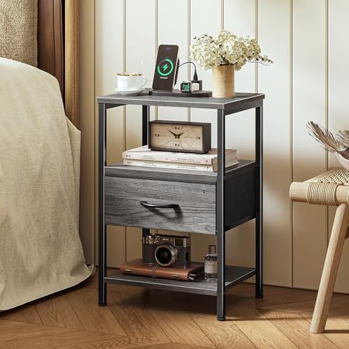 SUPERJARE Nightstand with Charging Station, USB-C Port, Bedside Table