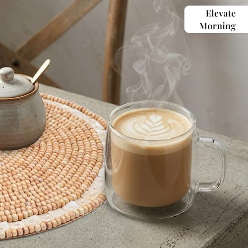 ALPHA Living HOME Woven Placemats Set of 2 Ivory Light Brown Wood MOP Mats