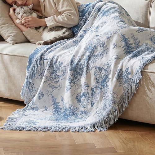 Bailix Boho Throw Blanket, 100% Cotton, Woven Landscape Pattern, 50"x60"