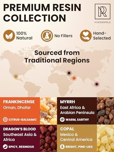 Premium Resin Incense Set - Aromatic Tree Gum Sap - Includes Frankincense, Myrrh, Dragon Blood, & Copal - Natural & Pure Aromatics for Spiritual, Meditation & Home Fragrance - 4 x 40g