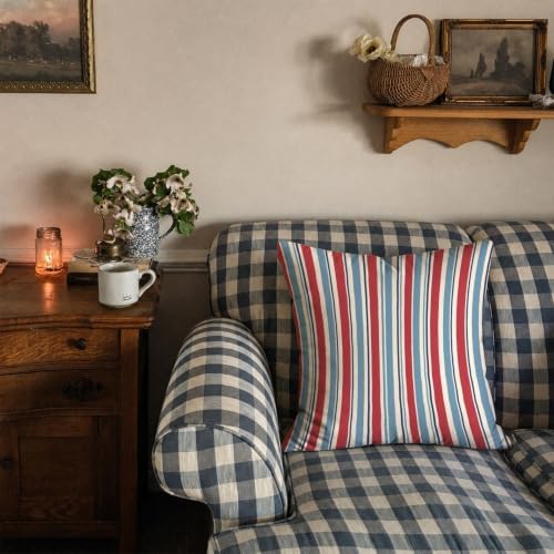Red Blue White Stripe Pillow Cover 18x18, Americana Patriotic Decor