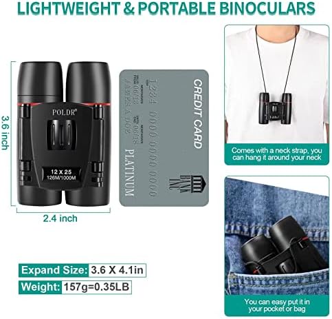 POLDR 12X25 Small Binoculars with Clear Vision, Pocket Compact