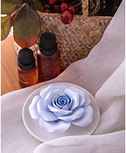 Essential Oil Passive Flower Diffuser -Non-Electric Porcelain Aromatherapy Diffusers for Small Mini Room, Desk Decorative, Bathroom (Blue Rose)