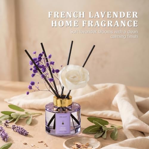 Airkeep Flower Reed Diffuser Set, French Lavender Diffuser Set, 5.07 Fl.oz (150ml), Home Fragrance, Bathroom, Bedroom & Home Décor, Air Freshener