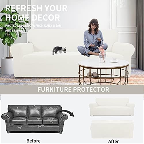 Easy-Going Stretch Loveseat Couch Covers Washable Cream