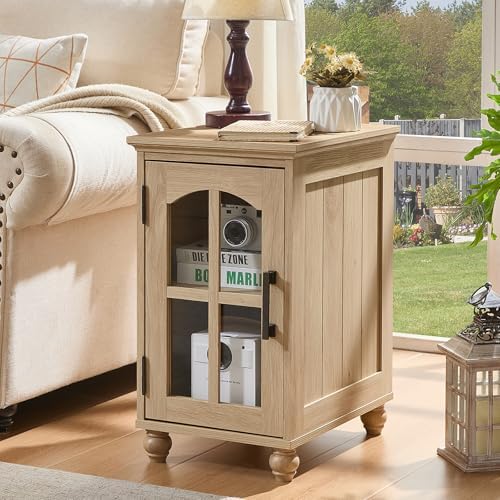RWYHG Narrow Side Table, Farmhouse Nightstand with Charging Station