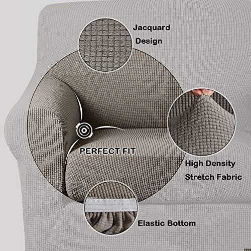 Turquoize Stretch Sofa Slipcover 2 Pieces Sofa Cover Couch Cover for 2 Cushion Couch Washable Furniture Protector Covers with Elastic Bottom Feature Thick Jacquard Fabric (Loveseat, Taupe)