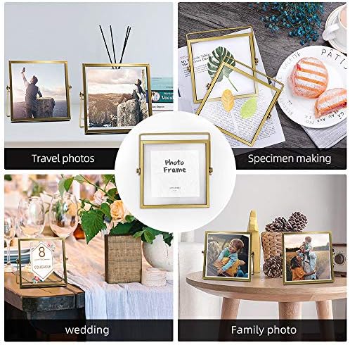 AceList Gold Picture Frames, Set of 3 Metal Floating 4 in Frame with Stand