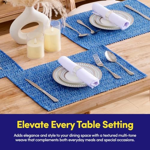 Sweet Home Collection 100% Cotton Placemats for Dining Room Rectangle Two Tone Woven Fabric 13" x 19" Soft Durable Table Mat Set, Set of 4, Dark Blue