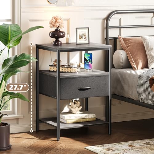 SUPERJARE Nightstand with Charging Station, USB-C Port, Bedside Table