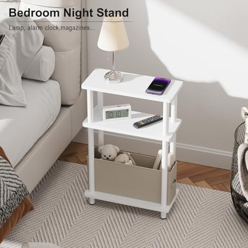 Apicizon Narrow Side Table with Fabric Basket, 3-Tier End Table, White