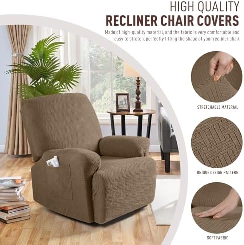 KinCam Oversized Recliner Chair Covers, Reclining Cover, Brown