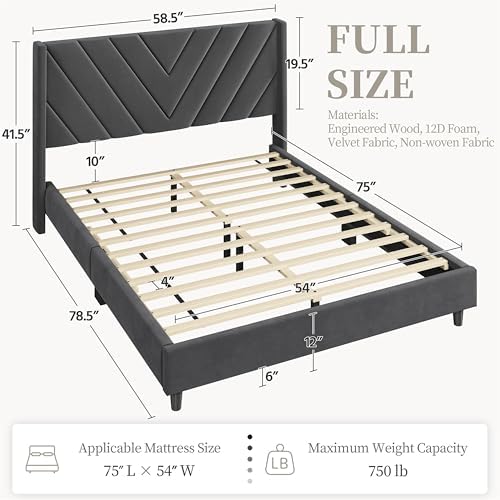 Yaheetech Full Bed Frame with Chevron Channel-Tufted Headboard, Dark Gray