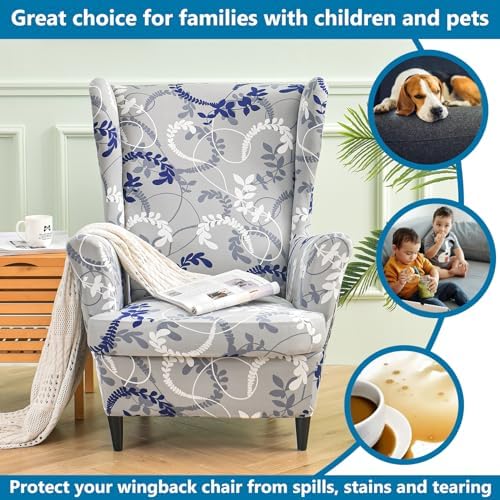 HZDHCLH Wingback Chair Slipcovers 2 Piece,Stretch Spandex Wing Chair Covers for Living Room Armchair,Washalbe Sofa Slipovers