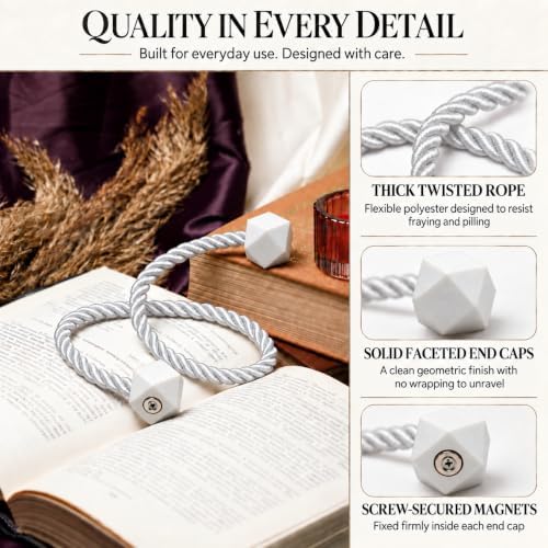 NazTur Magnetic Curtain Tiebacks, Curtain Ties, No-Drill Holdbacks (2 Pack)