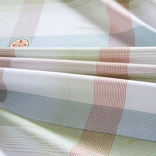 Bedding Fitted Sheet with Deep Pocket,Fresh Design Printed Fabric Bed Sheets for Summer (Green Checkered, Full)