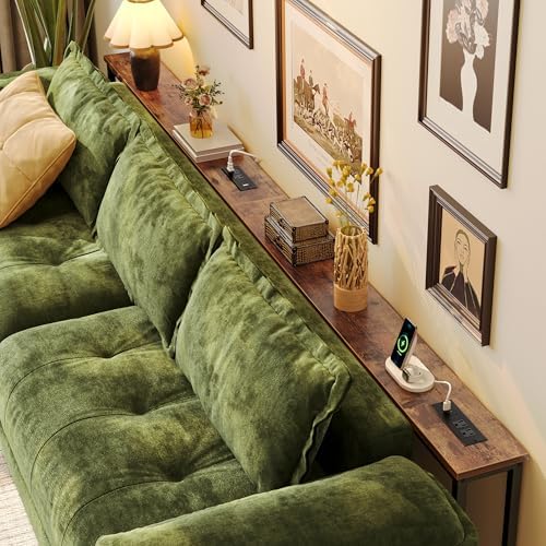 Huuger 110.2 Inch Sofa Table with Power Outlets, Skinny Behind Couch Table