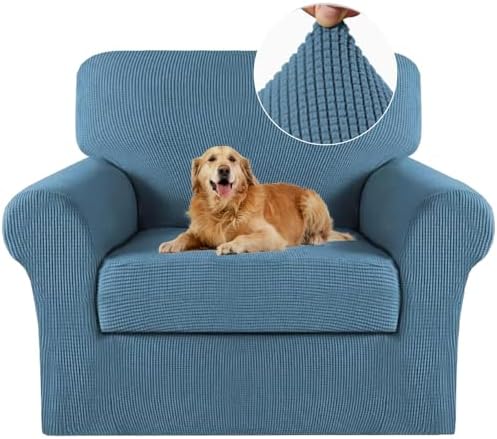 2 Piece Chair Covers Chair Slipcovers For Living Room Armchair Sofa Covers Chair Couch Cover with Arms Washable Furniture Protector for Chairs 85% polyester, 15% Spandex Fabric (Chair,DustyBlue)