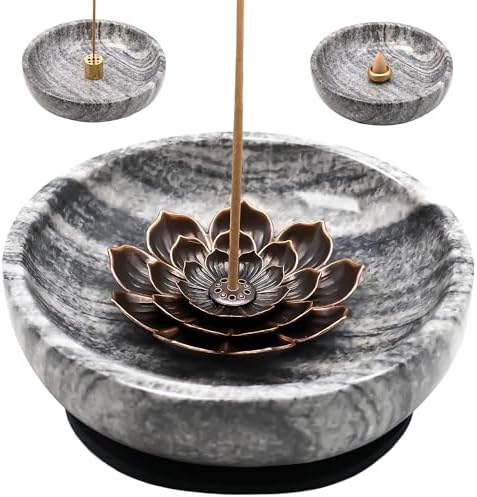 Natural Marble Incense Burner, Stick and Reflux Incense Holder, Handmade Stick Incense Burner, Ideal for Incense Smoking, Incense Burning and Decoration (Extra Large 5.91inGrey)