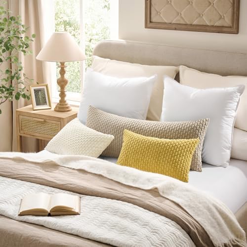 Kevin Textile Soft Corduroy 26x26 Inch Pillow Covers 2 Pack, Beige