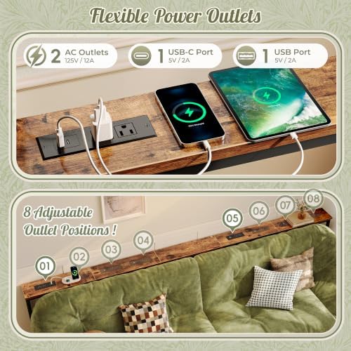 Huuger 118.1 Inch Sofa Table with Power Outlets, Skinny Behind Couch Table