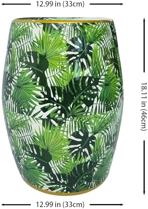 Floral Bird Ceramic Garden Stool, Tropical Rainforest，Green Accent Stool