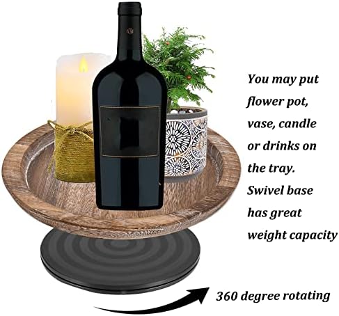 Hanobe Wooden Lazy Susan for Table Centerpiece, Round Serving Tray, 11.2"
