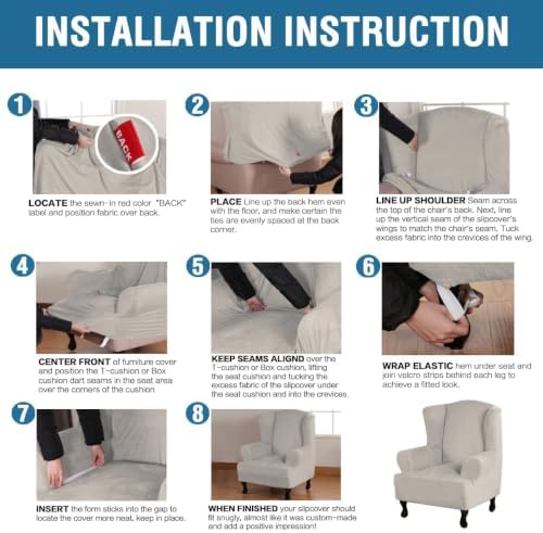 H.VERSAILTEX Wingback Chair Covers Velvet Plush Wing Chair Slipcover 1 Piece High Stretch Wing Back Chair Slipcovers Sofa Cover Furniture Cover with Elastic Bottom, Oatmeal