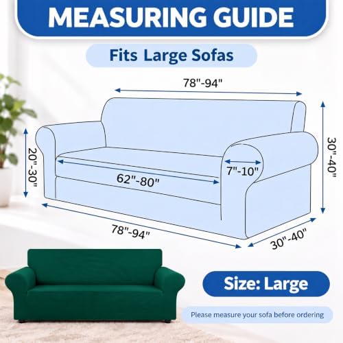 KEKUOU Stretch Couch Covers for Sofa, 3 Cushion Couch Slipcover,Hunter