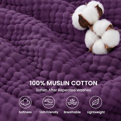 Love's cabin 100% Cotton Muslin Blanket Queen Size for Bed, Plum